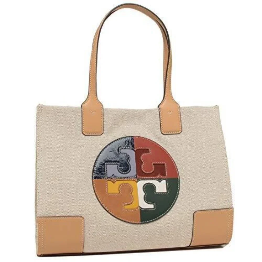 New ! Tory Burch Ella Tote Bag Multi-COLOR Beige Large 17X13" canvas - Picture 5 of 9